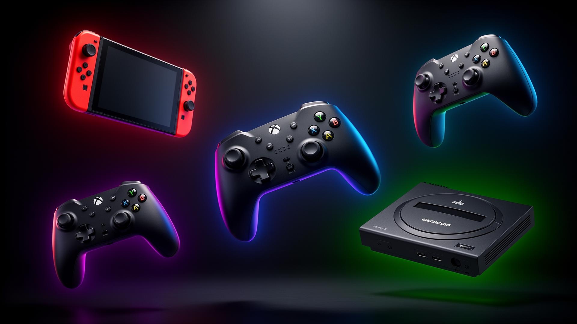 Nintendo, PlayStation, Xbox og SEGA konsoller og controllere